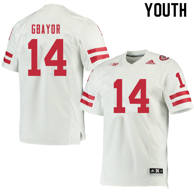 Youth #14 Mikai Gbayor Nebraska Cornhuskers College Football Jerseys Sale-White - Click Image to Close